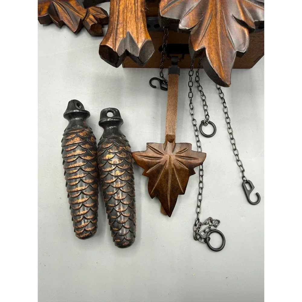 Vtg Black Forest German Wood Cuckoo Clock Carved Leaves Bird Parts Repair Only